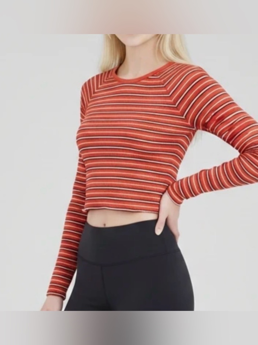 Arizona Jean Company Orange Ribbed Striped Long-Sleeve Crop Top XL